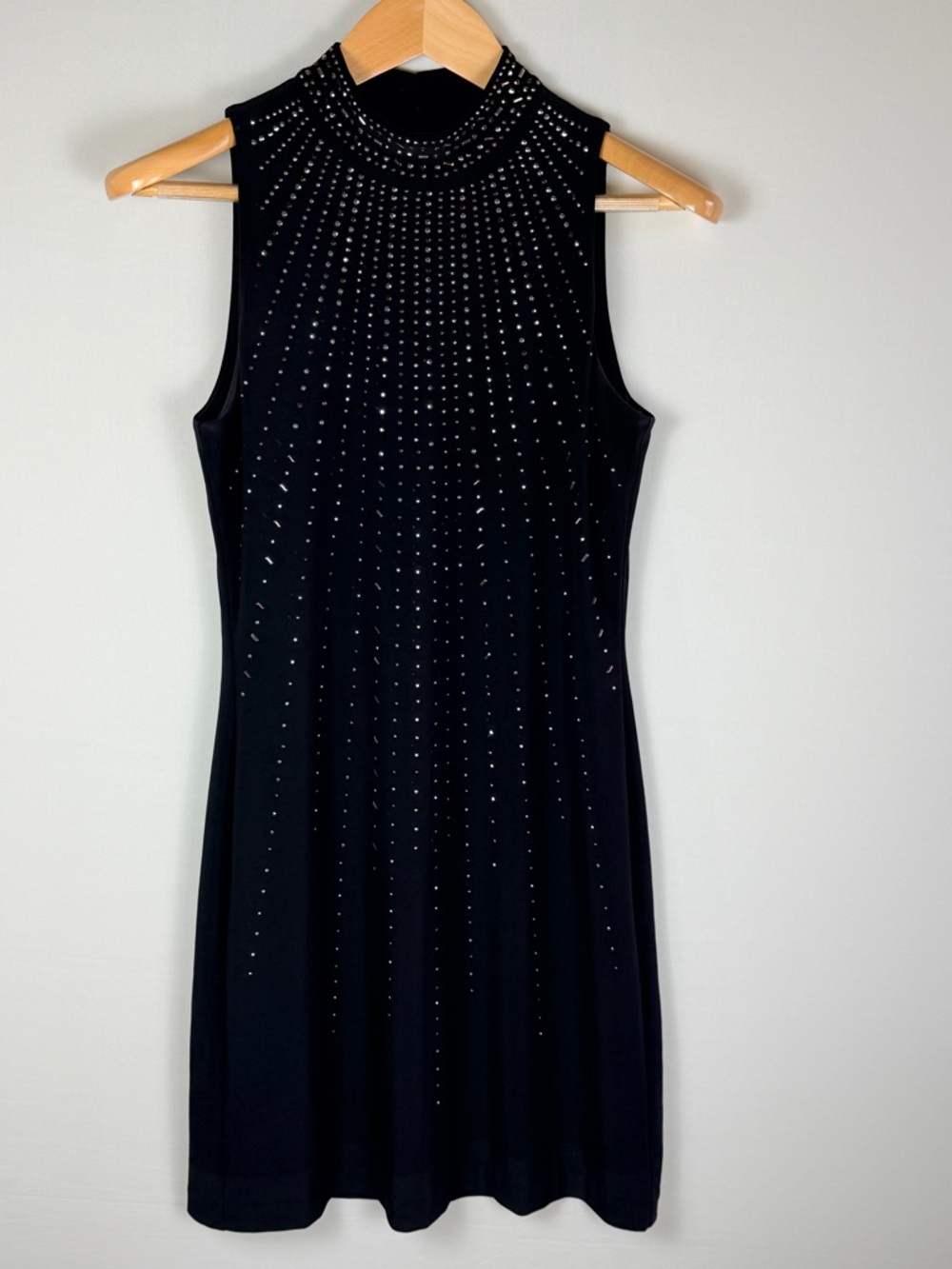 White House Black Market XS Black Embellished Cocktail Sheath Dress Mock Neck